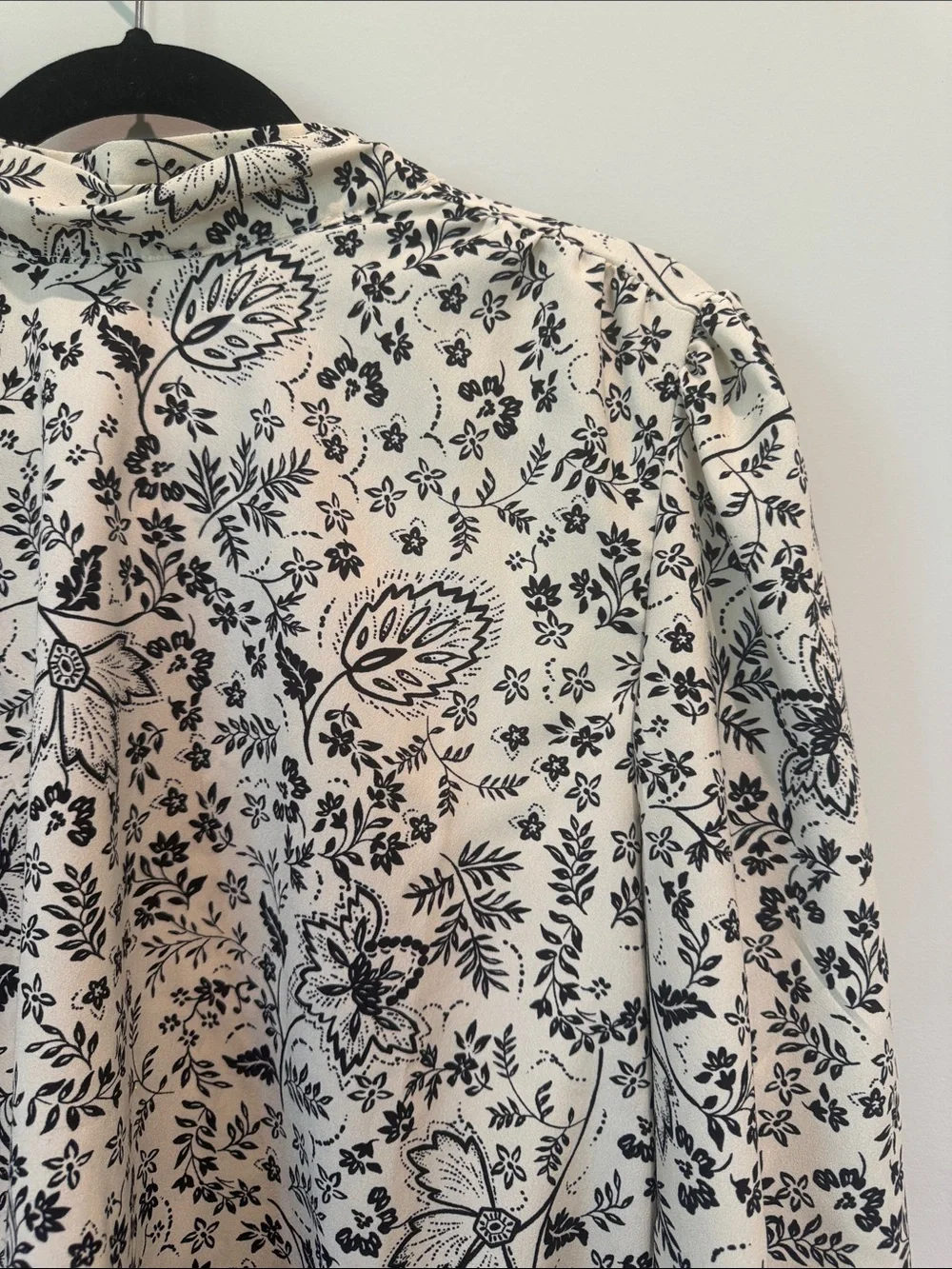 LOFT Cream Blouse with Black Floral Print